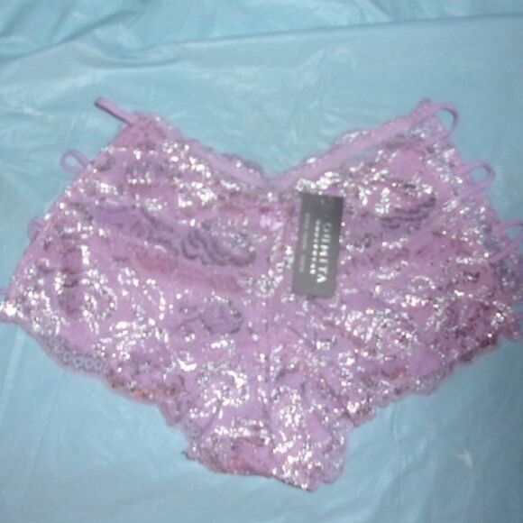 Youmita 34B Lavender Mist Metallic Lace Bra & Small Coordinating Boyshort NWT - Picture 11 of 12